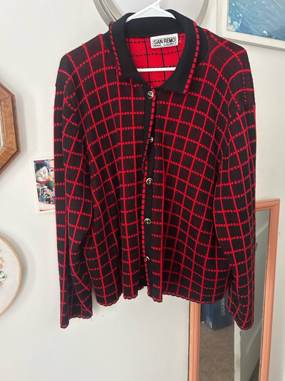 San Remo Red & Black Windowpane Cardigan